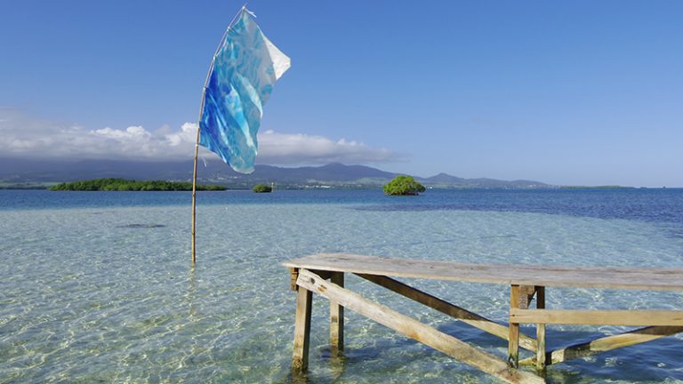 Jérémie Paul, Écume de mère, teinture sur soie et bambou, Biennale de la Biche, Guadeloupe, 2017