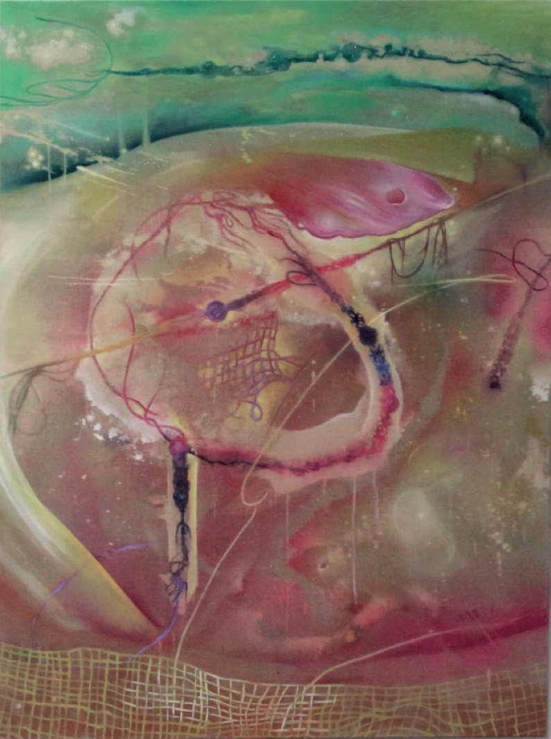 Jérémie Paul, Mueve la cintura I, teinture sur toile, colle de peau, peinture à l’huile, 2023