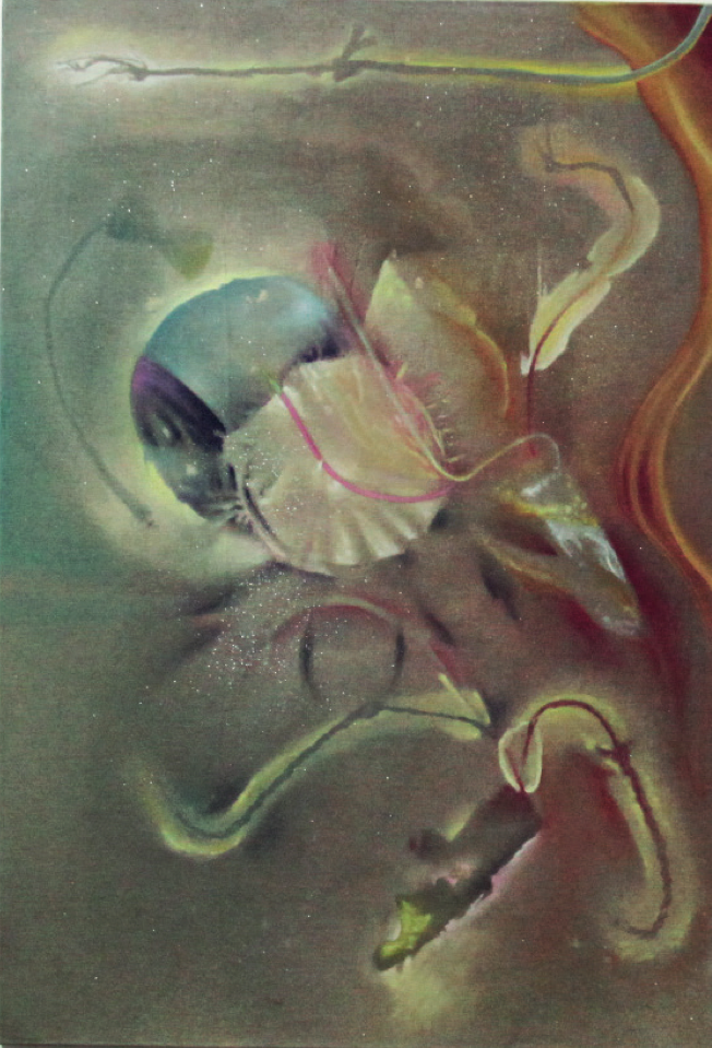 Jérémie Paul, Talon d’Achille, teinture sur toile, colle de peau, peinture à l’huile, 2024